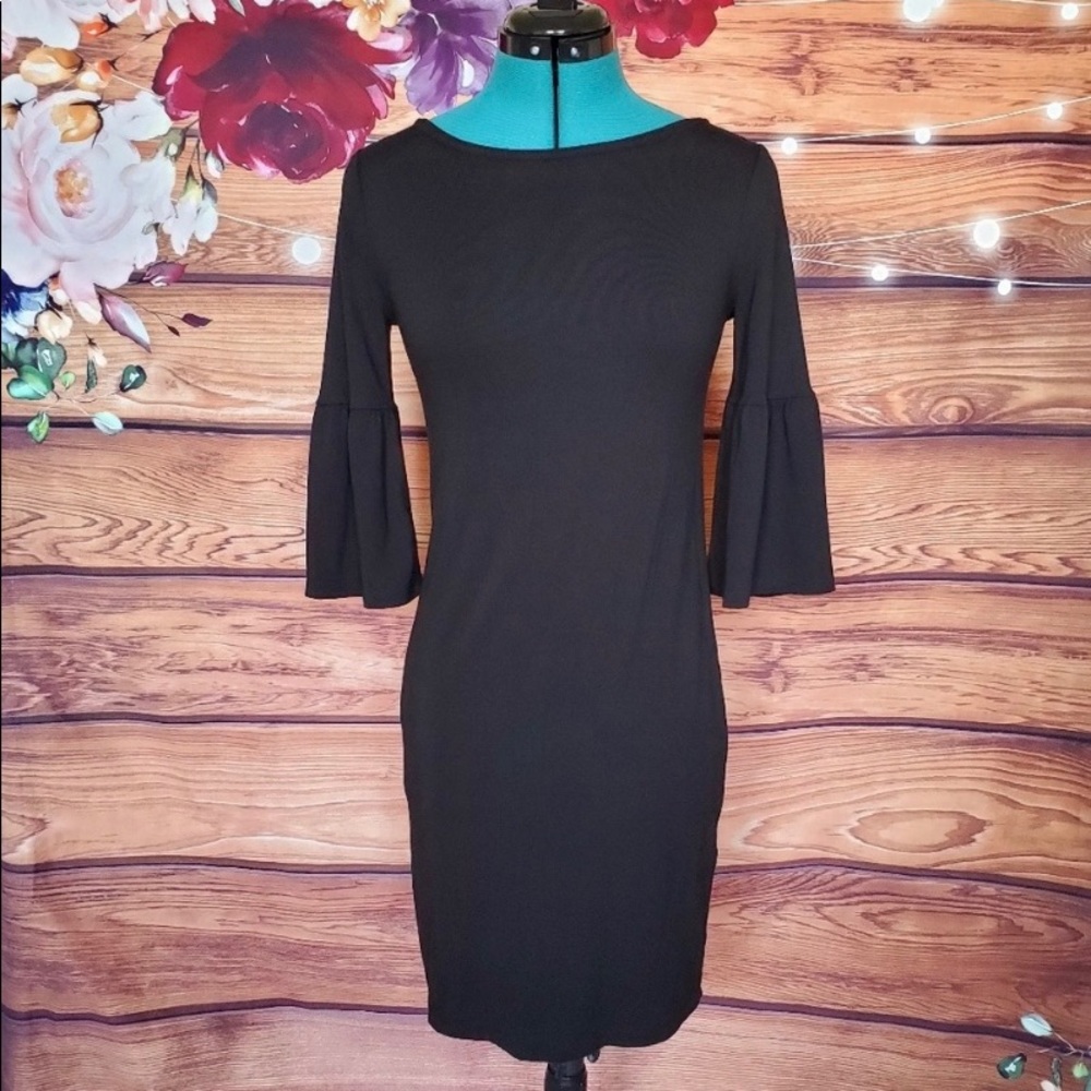WHBM Black Dress with Flair Sleeves